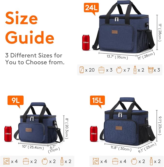 Lifewit Large Lunch Bag, Insulated Lunch Box, Soft Cooler Cooling Tote for Adult Men Women, Dark Blue 24-Can (15L) - Image 4