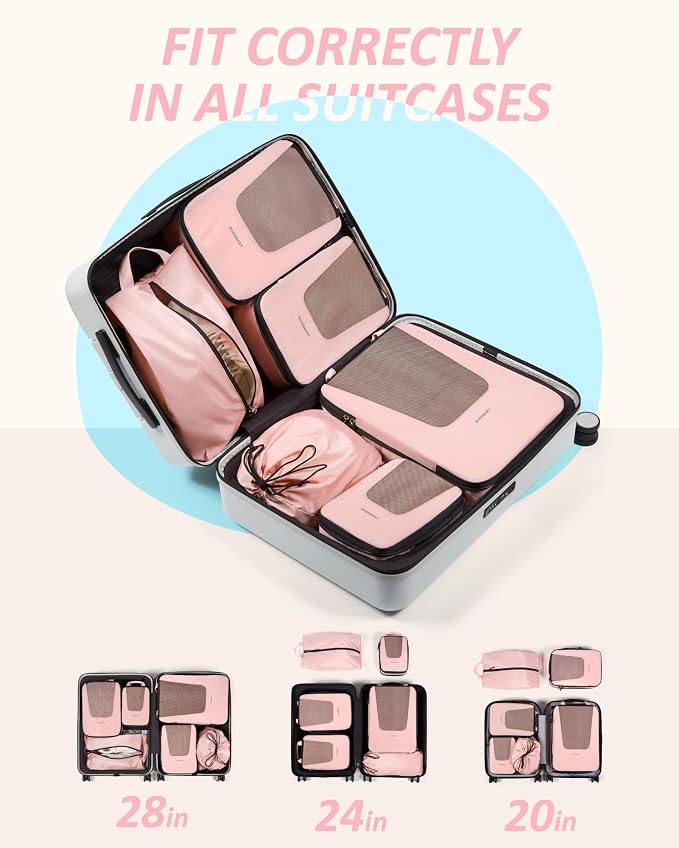 BAGSMART Compression Packing Cubes for Travel, 6/5/4set Lightweight Packing Organizers, Summer Travel Essentials Suitcase Organizer Bags Set - Image 3
