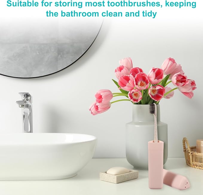 uxcell 2Pcs Travel Toothbrush Case, 8.27 x 1.38 Portable Travel Toothbrush Holder, Plastic Toothpaste Container for Bathroom, Gym, Business Trip, Camping, Beige/Pink - Image 6