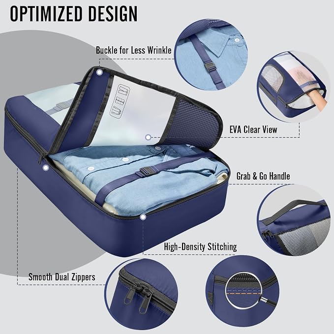 Veken 10 Set Packing Cubes for Travel Essentials,Anti-Wrinkle Buckled Suitcase Organizer for Shoe & Toiletry Bag,Carry On Luggage Bag with 99+ Count Mesh Holes for Airplane & College Dorm Accessories - Image 4