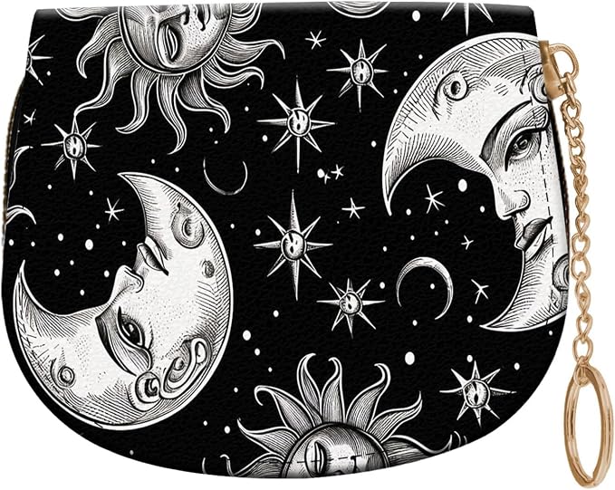 Women's Slim RFID Wallet – Compact Leather Card Holder Wallet for Women, 9 Card Slots RFID Blocking Credit Card Organizer, Small Travel Wallet - Vintage Sun Moon Stars by Unknown