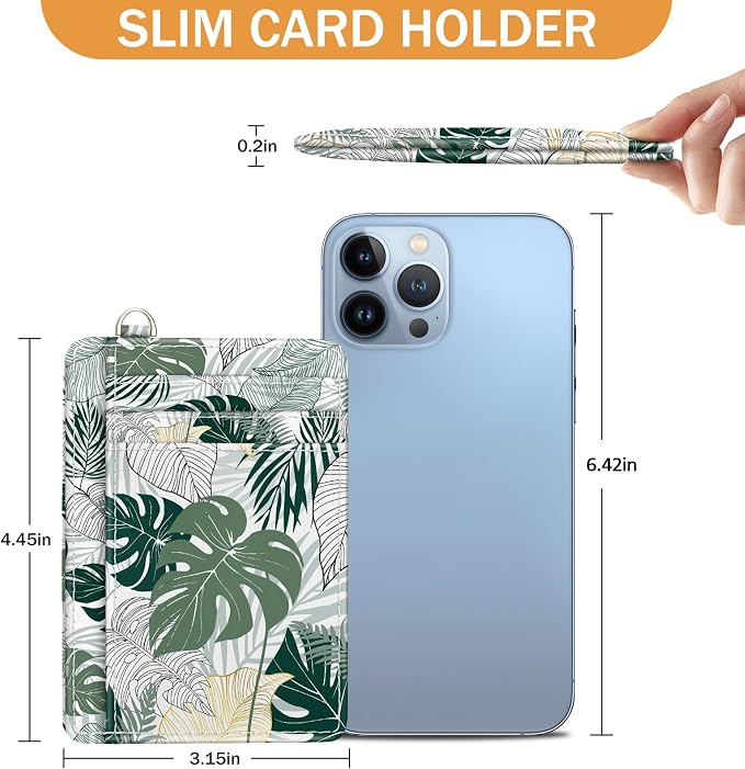 Yonlevres Tropical Leaf Credit Card Holder Slim RFID Wallet Women Small | Front Pocket, Handy, RFID Blocking, Woman Girls Ladies Gifts, D-ring for Keychain,Thin Mini Card Case, ID Window, PU Leather - Image 6