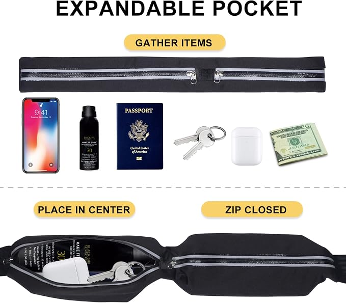 Running Belt Fanny Pack for Men Women, Runner Marathon Jogging Waist Pack Sport Workout Exercise Fitness Phone Holder Belt for Men Women Jogger Slim Waistband Black - Image 2