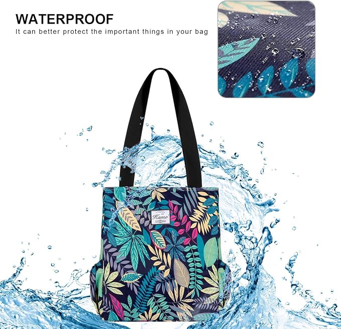 KAMO Floral Tote Bag - Waterproof Lightweight Handbags Travel Shoulder Bag for Hiking Yoga Gym Swimming Travel Beach - Image 6