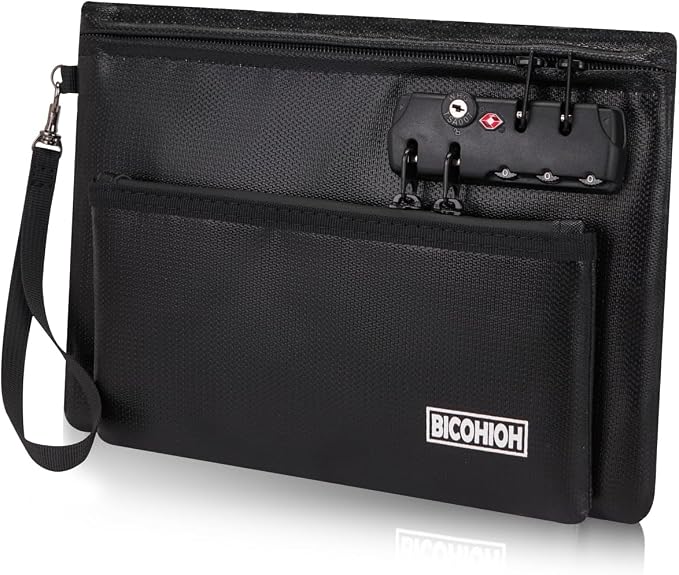Fireproof Money Bag with Lock, Cash Bag Bank Bag for Cash, Valuable Storage Bag,Fireproof Safe Box Money Pouch with Zipper (BLACK, Small) by BICOHIOH