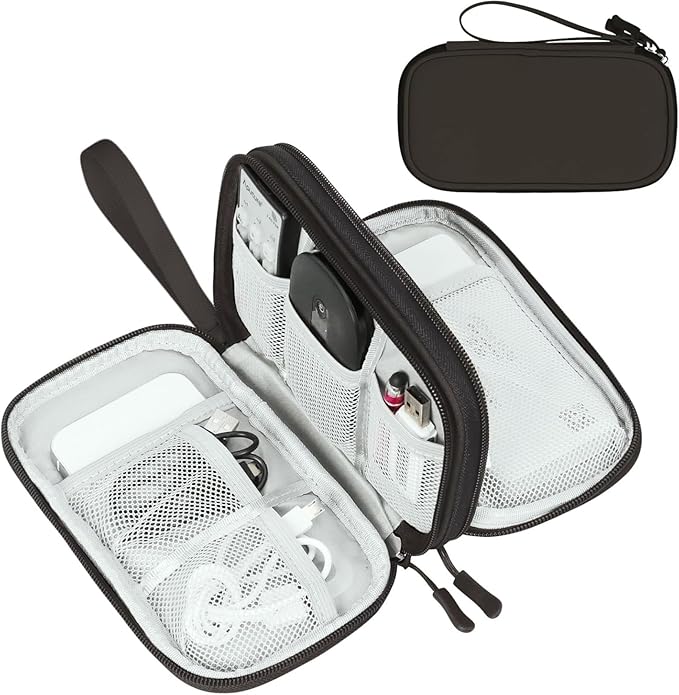 FYY Electronic Organizer, Travel Tech Pouch Bag, Cable Organizer Coffee | Wrist Strap, Waterproof, Double Layers Portable Electronics Travel Carrying Case for Cord, Charger, Daily Business Trips Use by FYY