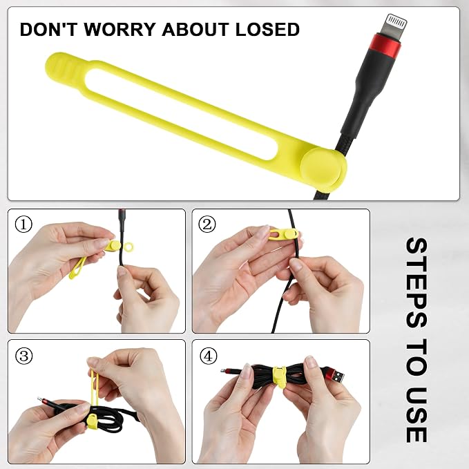 50Pcs Silicone Cable Ties, Cord Organizer Cable Management-Multi | Reusable Cord Ties for Electronics, Office Desk Accessories, Home Travel Essentials, Easy to Use, 4.2 Inch-5 Colors - Image 3