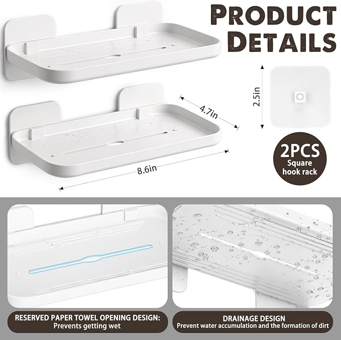 FAYYGYH 2 Pack Adhesive Floating Shelves, No Drill Small Floating Shelf | Wall Storage Damage-Free Wall Mounted Organizer for Bathroom, Kitchen, Bedroom & Office (White) - Image 2