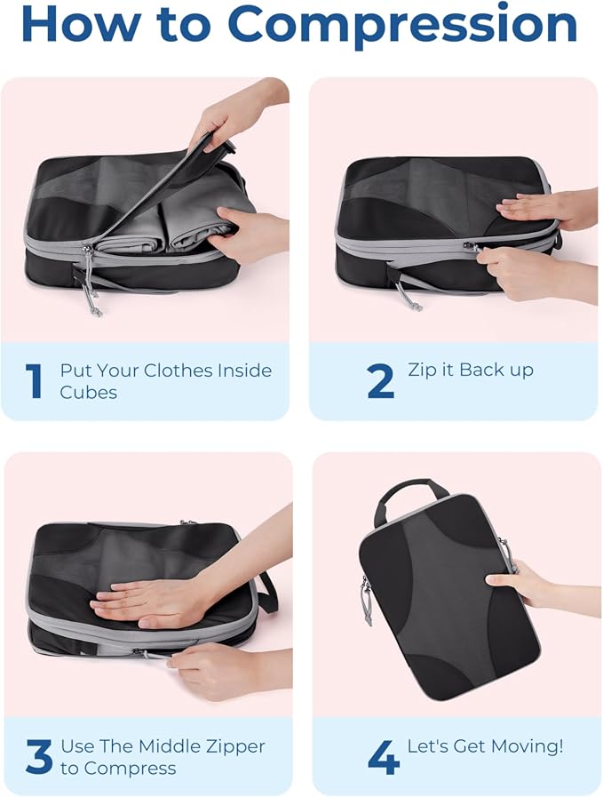 Bagsmart Compression Packing Cubes, Travel Bag Cruise Ship Essentials | Lightweight, Compressible Suitcase Organizer Set fit Standard Carry-On & Checked Luggage, 6 Set, 14 Set Washable Packing Bags - Image 5