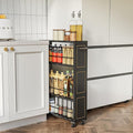 KLM 4 Tier Black Slim Storage Cart with Handle, Slide Out Storage Rolling Utility Cart for Kitchen, Laundry, Narrow Places-6.7" W by KLM