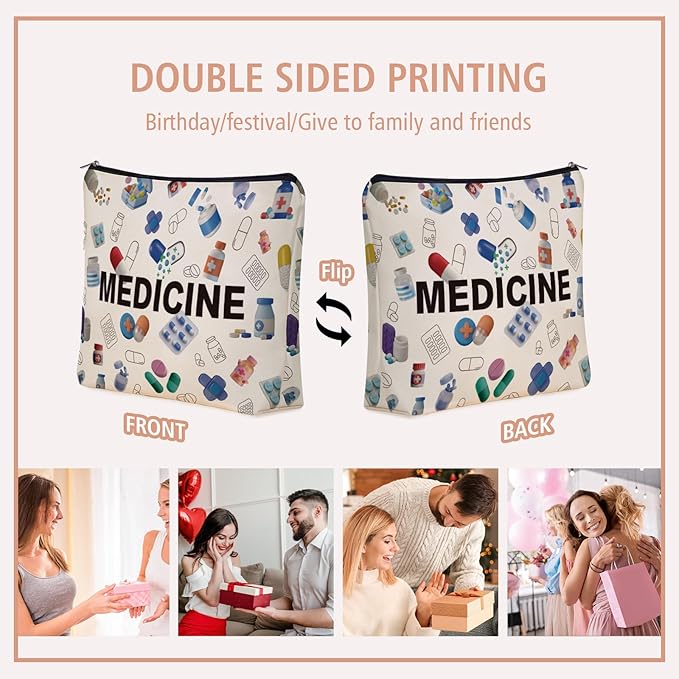 Medicine Makeup Bag Gifts: Colorful Medical Themed Cosmetic & Toiletry Organizer Pouch For Teen Girls & Women Doctor Nurse Healthcare.Ideal Gift For Travel, Birthdays, & Christmas. - Image 6