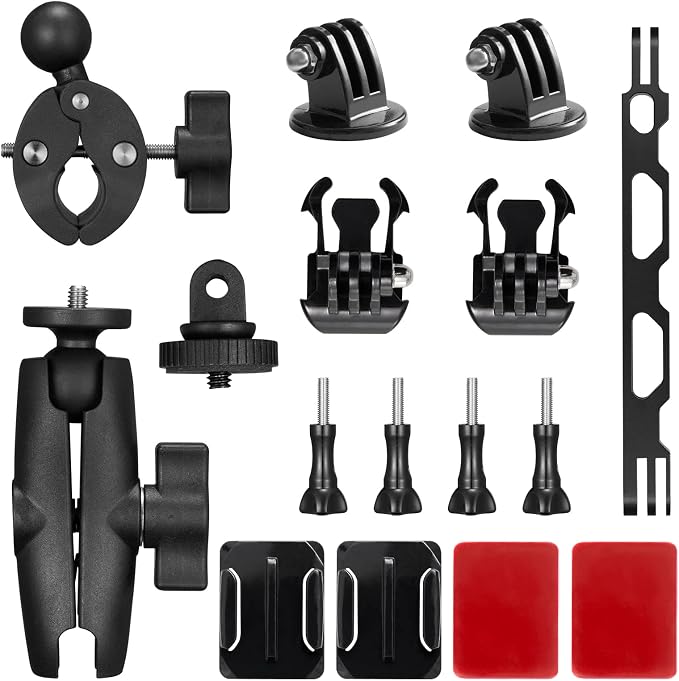 AKASO Action Camera Motorcycle Kit Compatible EK7000/EK7000 Pro/Brave 4/Brave 4 pro/Brave 7 LE/Brave 7/Brave 8/V50X/V50 Pro/V50 Elite/GoPro Hero 12 11 10 9 8/DJI/Apexcam Action Camera | Gimbal Handlebar Bracket, Adjustable Handlebar Bracket, Extension ... by AKASO