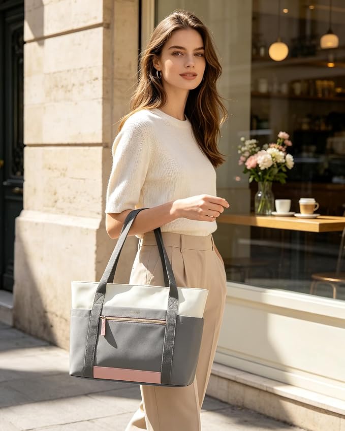 ECOHUB Large Tote Bags for Women Lightweight Laptop Tote Bag for Work Nurse Teacher Travel Totes with Compartments Cup Holder - Image 2