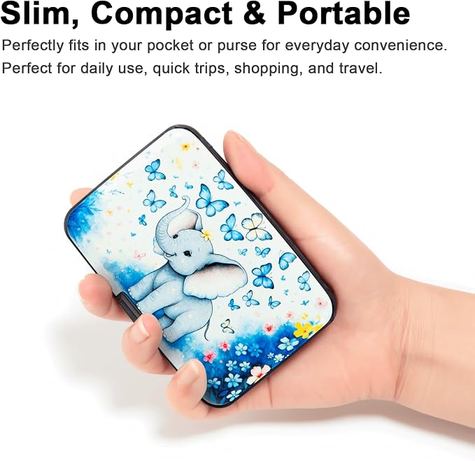 Credit Card Holder for Women Men RFID Blocking Wallet Small Business Metal Slim Mini Aluminum Hard Case (Elephant Butterflies) - Image 4