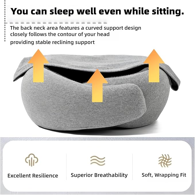 Travel Neck Pillow with Extra Large Hood Rollable Airplane Hooded Neck Pillow with Memory Foam Filling and Removable, Skin-Friendly Cover with a Carrying Pouch (Cationic) - Image 2