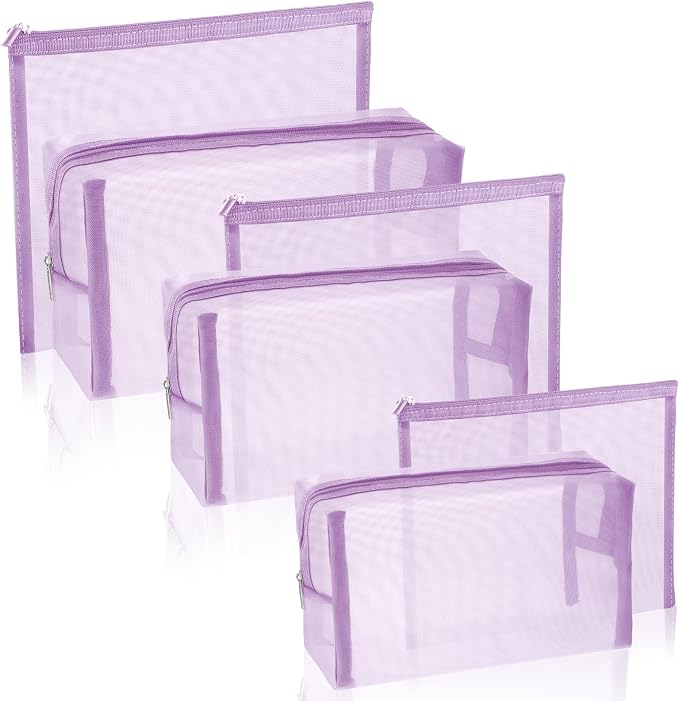 6 Pieces Mesh Makeup Bags Mesh Cosmetic Bag Portable Travel Organizing Zipper Pouch Toiletries Makeup Pouches for Home Office Travel Accessories by Boao