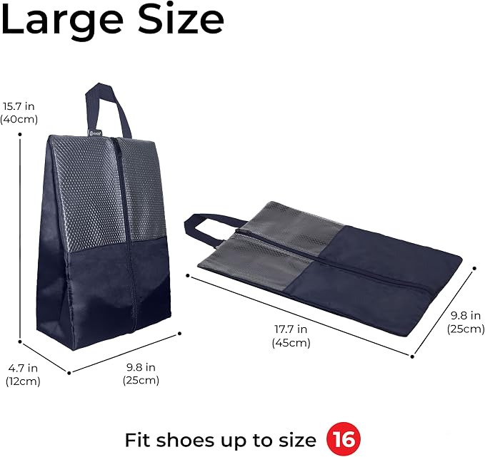 Shoe Bags For Travel, Used As For Storage or Shoe Travel Bag, Space Saving When Travelling With This Travel Shoe Bags For Packing, Featuring Waterproof Nylon Sneaker Bag. (Navy, 2 Pack, Large) - Image 2