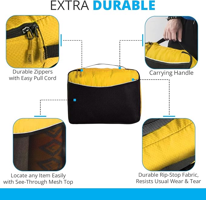 bago 7 Pcs Packing Cubes for Suitcases - 4 Travel Cubes with 3 ZipLock Bags - Luggage Organizer Bags to Get Maximum Storage, Save Time & Effort to Pack - Happy Traveling (Yellow) - Image 3