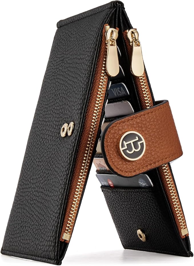 BOSTANTEN Leather Womens Wallet Large RFID Blocking Slim Card Holder | 16 Card Slots, 2 Zipper Pockets, Bifold, Long, Fits Most Purses, Organized Everyday Carry, Ladies Gifts, Black＆Brown by BOSTANTEN