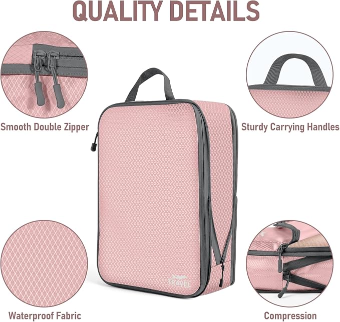 6 Set Compression Packing Cubes, Suitcase Organizer, Lightweight Travel Essentials, Compression Bags For Travel Accessories Luggage Storage Set (6Pcs, Grayish pink) - Image 4