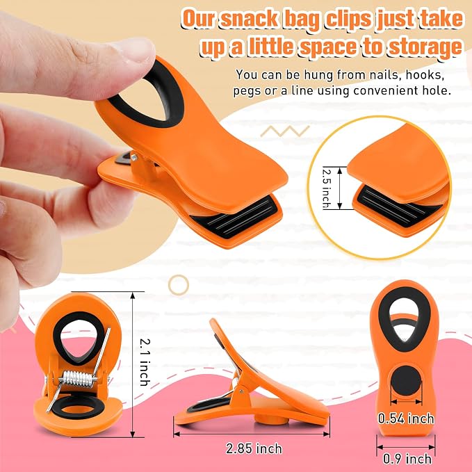 12 Pack Chip Clips, Magnetic Chip Bag Clips for Kitchen, Orange | Food Clips for Bags with Airtight Seal Grip and Firm Grip, Ideal for Kitchen Food and Snack, Fridge, Garden and Office Use - Image 3