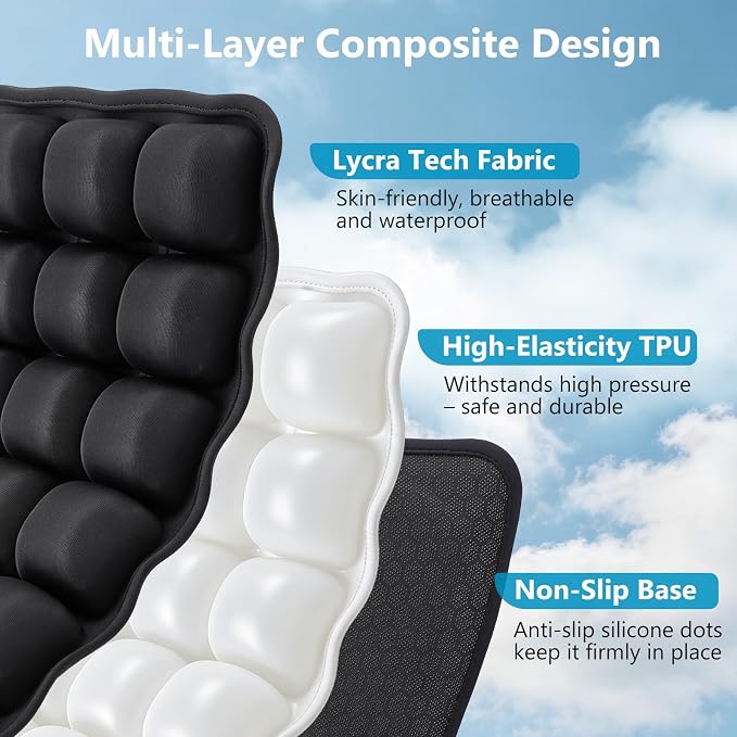 Sondour Travel Cushion, Airplane seat Cushion for Long Flights, Press Type Air Inflatable, 36 Airbags, Portable and Ergonomically Designed Cushions, Inflatable Cushion for Wheelchair, Travel,Driving - Image 5