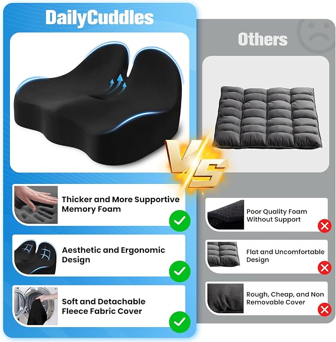 Seat Cushion, Chair Cushions, Memory Foam Office Chair Cushion | Hip & Sciatica & Tailbone Pain Relief, Long Sitting Comfort for Office Chairs/Desk Seats/Wheelchair (Large, Black) - Image 5