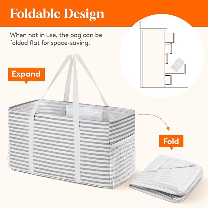 Lifewit Extra Large Tote Bag, Reusable Grocery Bags with Metal Wire Frame and Handles - Image 8