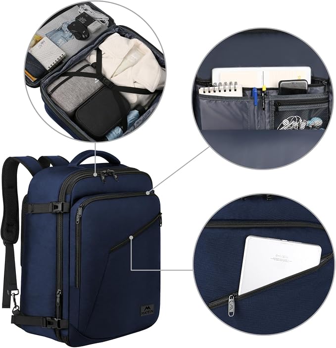 MATEIN Blue Extra Large Mens Travel Backpack, Expandable Carry on Backpack | Airline Approved, Water Resistant, Business Casual Daypack for Traveling, International Trip, Gifts for Traveler Teacher - Image 8