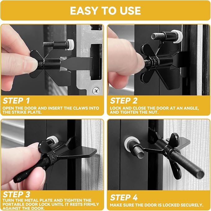 Portable Door Lock, Hotel Travel Door Lock Security for Home, Black | Hotel Safety Device for Door Security, Portable Lock for Hotel Room, Apartment, College Dorm and Travel - Image 6
