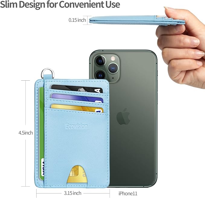 Slim Minimalist Front Pocket Wallet, RFID Blocking Credit Card Holder Wallet with Detachable D-Shackle for Men Women - Image 7