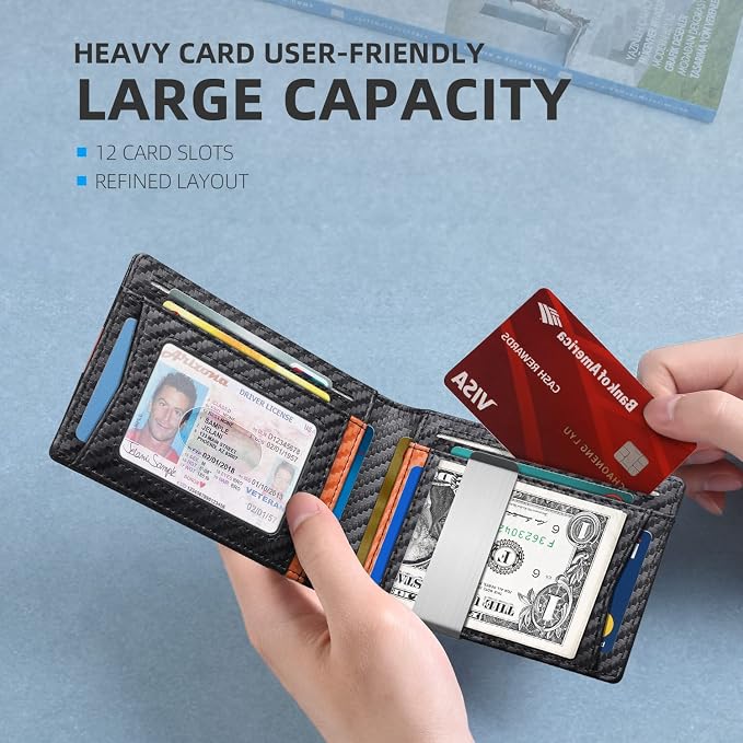 Zitahli Money Clip Wallets for Men,Slim Bifold Wallet 10-12 Cards, Mens Leather Wallet with ID Window,RFID Blocking Thin Minimalist Credit Card Holder,Gifts for Him - Image 2