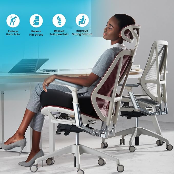 Benazcap Memory Foam Seat Cushion, Ergonomic Office Chair Cushion | Memory foam cushion relieves pressure and supports tailbone comfort for office chairs, cars, wheelchairs and home use. - Image 6