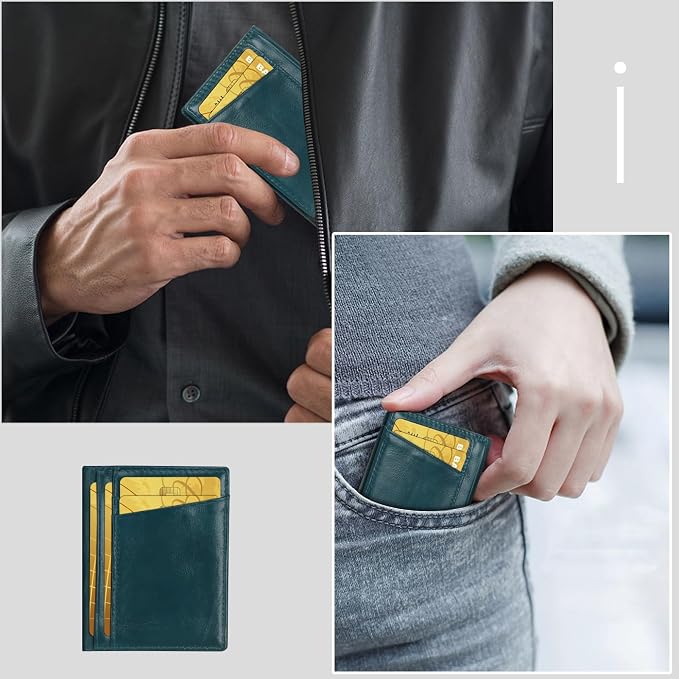 Unaone Slim Minimalist Wallet - Premium Leather RFID Blocking Front Pocket Wallets with 8 Card Slots and 2 ID Window, Drak Green - Image 7