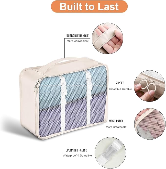 Packing Cubes for Travel - 7 Set Luggage Organizer Bags for Family, Mesh Breathable Travel Packing Cubes for Suitcases Durable Essentials Bags Set with Large Toiletries Bag(Beige) - Image 4
