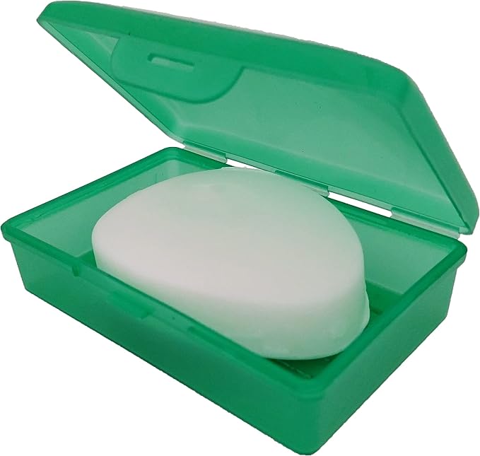 Green Toothbrush Covers & Soap Box Set - Matching Colors - Tooth Brush Cover Cap, Soap Dish Travel, Soap Dish Holder Travel - Plastic Portable Set with Cover - Image 4