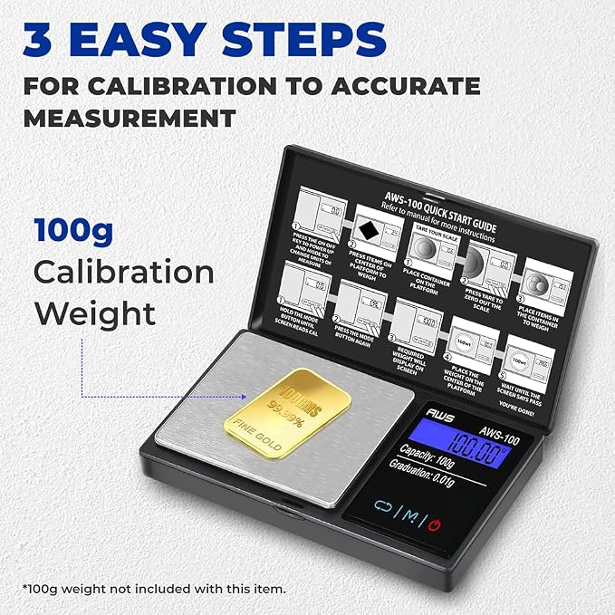 Series Digital Pocket Weight Scale, Stainless-Steel Backlit LCD 100g x 0.01g, (Black), AWS-100-Black - AMERICAN WEIGH SCALES - Image 8