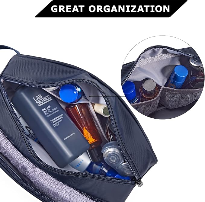 BAGSMART Toiletry Bag for Men, Travel Toiletry Organizer Dopp Kit Water-resistant Shaving Bag for Toiletries Accessories, Door Room Essentials,Navy Blue-basic - Image 2
