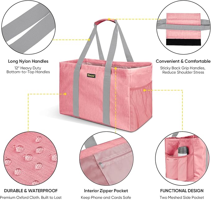 BALEINE Soft 9 Gallon Extra Large Utility Tote, Foldable Reusable Storage Bag (Peach Pink) - Image 6
