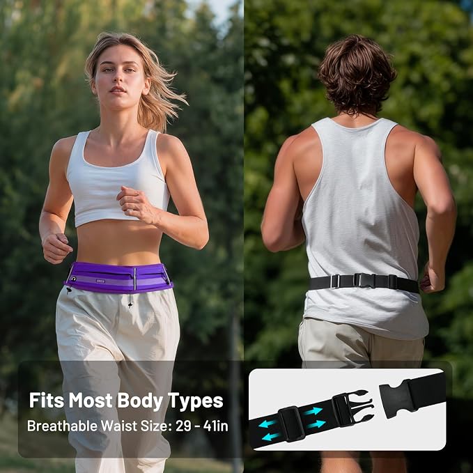MIER Running Belt for Women & Men, Fanny Pack with Marathon Bib Clip Purple | Slim Adjustable Phone Holder Pouch; Reflective Waist Packs for Running Essentials; Waterproof Zipper Pockets - Image 5