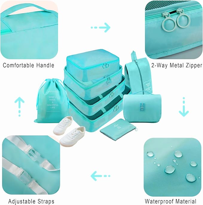 Packing Cubes, 8 Pcs Travel Packing Organizers for Suitcases, Large Capacity Travel Luggage Organizers Set includes 8 Storage Bags (Sky Blue) - Image 6