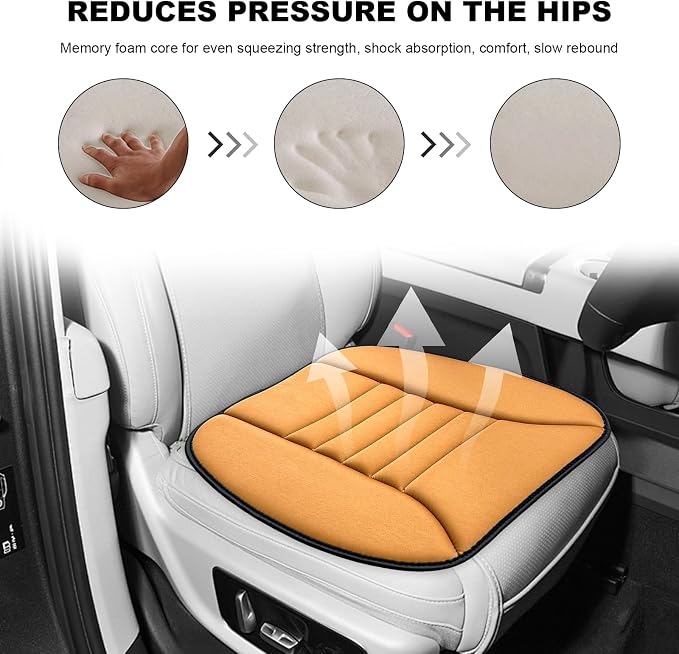 Car Seat Cushion, 1.2" Thick Comfort Memory Foam Auto Seat Pad with Non Slip Bottom, Breathable Driver Seats Pillow Pressure Relief Chair Cushion for Vehicle Office Home (Orange) - Image 4