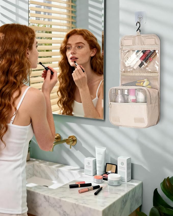 FINPAC Toiletry Bag, Large Capacity Hanging Makeup Bag | with Waterproof PVC Compartment, Travel Cosmetic Organizer for Women, Makeup Lovers, Cruise, Gym, and Family Trips - Image 7