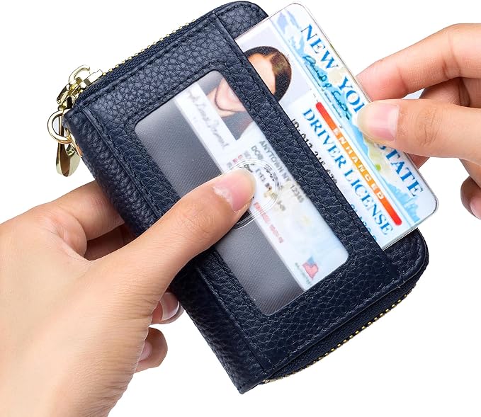 imeetu Rfid Credit Card Holder, Businese Card Case, Wallet for Women Men | Genuine Leather Card Wallet with id Window, Keychain & Double Zipper, Water-resistan Small Wallet with Gift Box, Daily Travel - Image 3