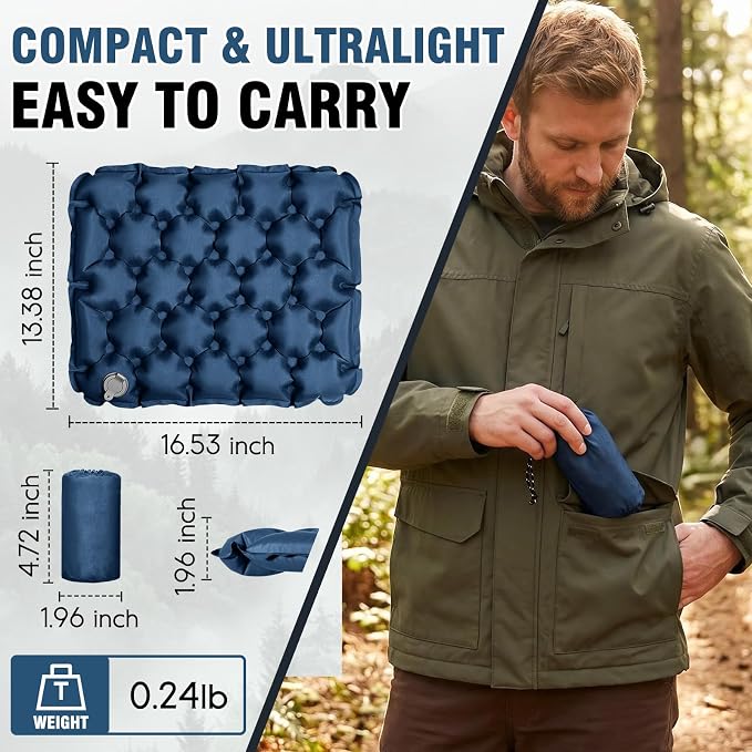Inflatable Seat Cushion Portable Stadium Seat Lightweight Air Pad | Travel Cushion Airplane Seat for Long Flights Camping Hiking Bleacher Soccer Games Outdoor Events Office Chairs (Navy Blue) - Image 2