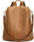 S-ZONE Leather Backpack Purses for Women Antitheft Rucksack Shoulder Bag Medium | Genuine Leather, Medium Fits 9.7-inch Tablet, for Work Travel Daily Commute, Multi Pockets, Adjustable Dual Straps by S-ZONE