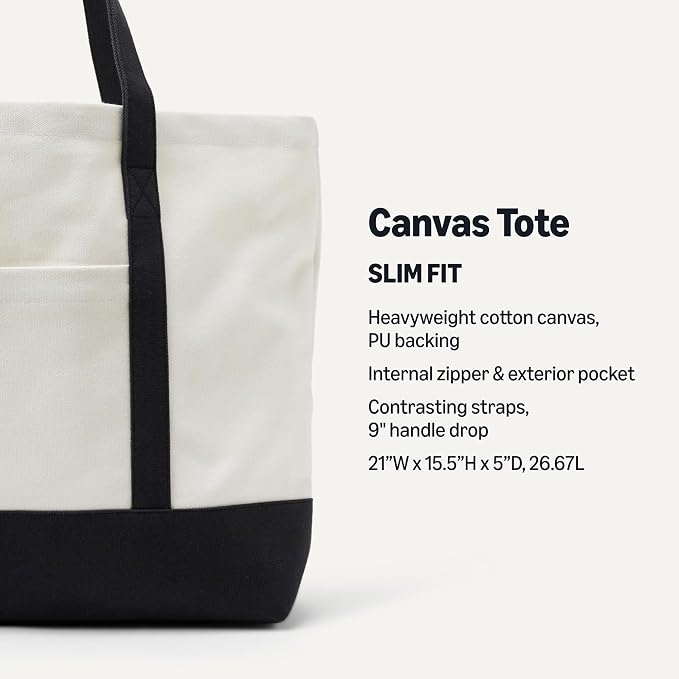 Amazon Essentials Unisex Adults' Large Heavy Duty Canvas Beach Tote Bag, Natural/Black, One Size - Image 2