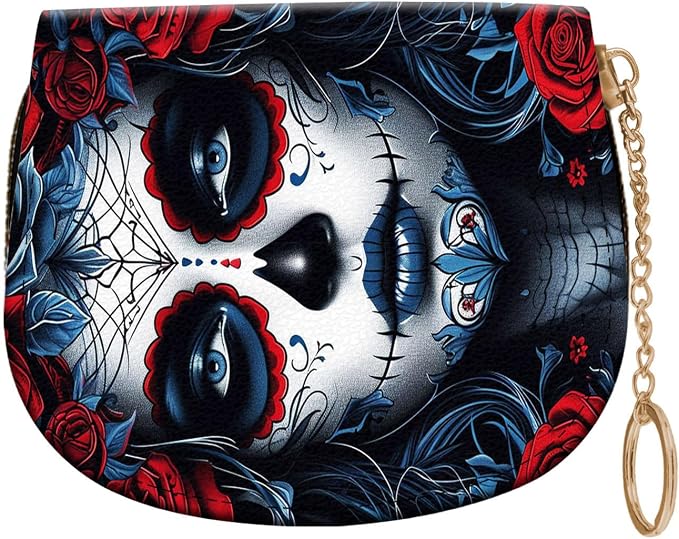 Women's Slim RFID Wallet – Compact Leather Card Holder Wallet for Women, 9 Card Slots RFID Blocking Credit Card Organizer, Small Travel Wallet - Sugar Skull Woman by Unknown