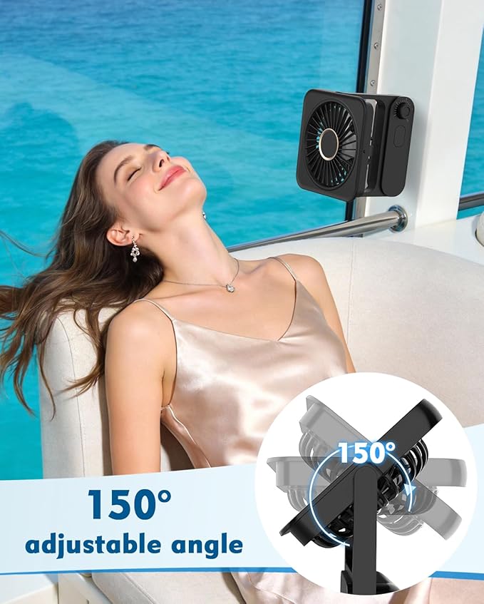 Magnetic Cruise Desk Mini Fan, 4000mAh Ultra-Slim Travel Fan Rechargeable, 0-100 Speeds, 150° Adjustable Portable Fan for Ship Cabin, Bedroom Sleeping, Camping, Travel & Cruise Essentials 2026, Black - Image 4