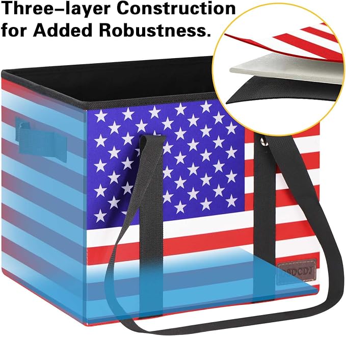 Patriotic Bags - Heavy Duty Reusable Grocery Bags with Hard Bottom & Long Handles, Foldable Reusable Shopping Bags with Box Shape to Stand Up, 3 Pack, Patriotic - Image 5